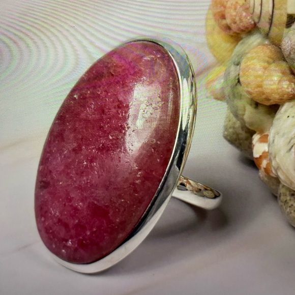 Brand new Pink Rhodonite 925 Sterling Silver Genstone Ring- size 9 1/2 - Picture 5 of 7